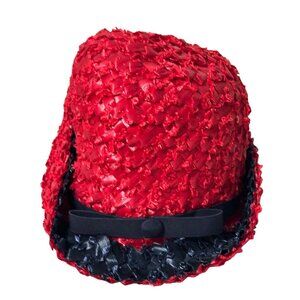 Vintage Belmar‎ Womens Red & Navy Straw Hat With Ribbon Accent